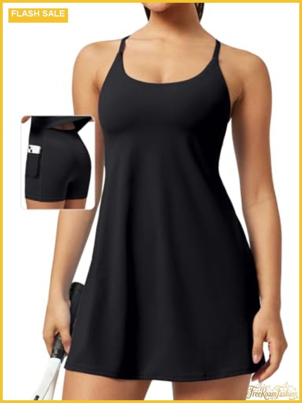 Athletic Tennis Dress with Shorts Underneath, Adjustable Straps, Built-in Bra